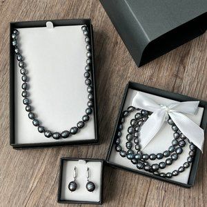NEW Honora black cultured freshwater pearl set: necklace, bracelet, earrings